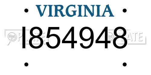 I854948 Virginia License Plate