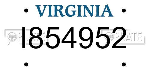 I854952 Virginia License Plate