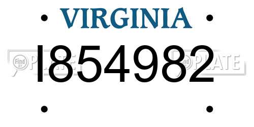 I854982 Virginia License Plate