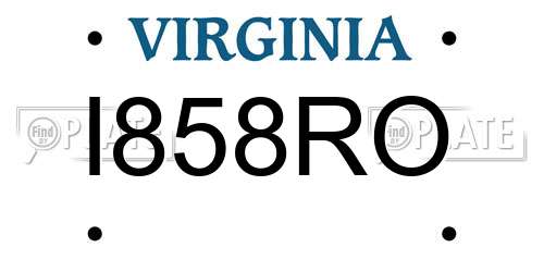 I858RO Virginia License Plate