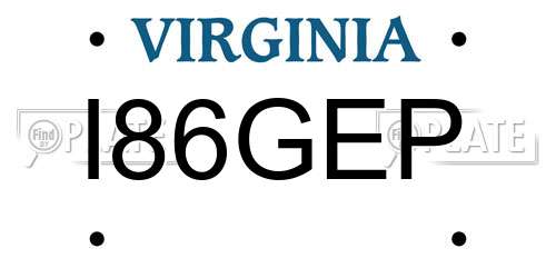 I86GEP Virginia License Plate