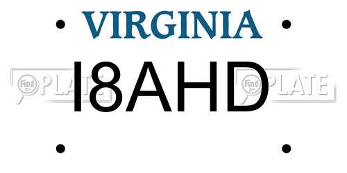 I8AHD Virginia License Plate