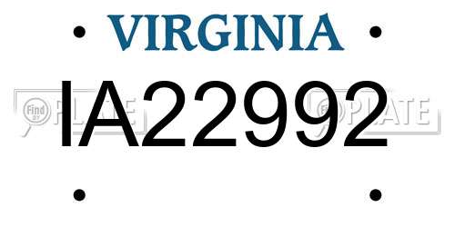 IA22992 Virginia License Plate