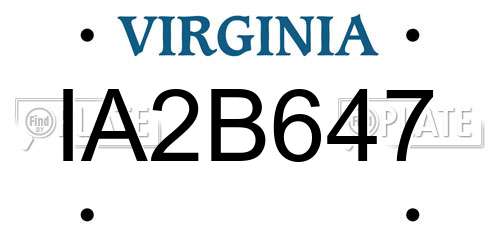 IA2B647 Virginia License Plate