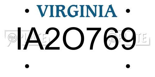 IA2O769 Virginia License Plate