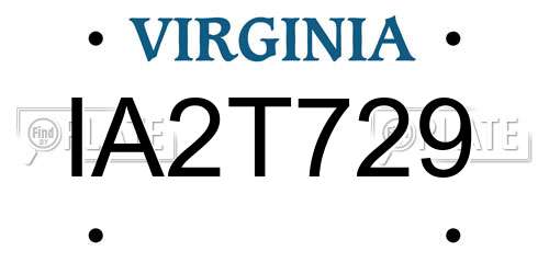 IA2T729 Virginia License Plate