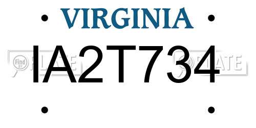 IA2T734 Virginia License Plate
