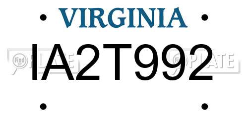 IA2T992 Virginia License Plate