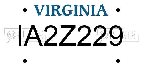 IA2Z229 Virginia License Plate