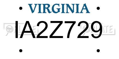 IA2Z729 Virginia License Plate