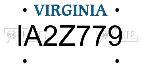 IA2Z779 Virginia License Plate