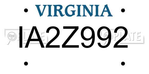 IA2Z992 Virginia License Plate