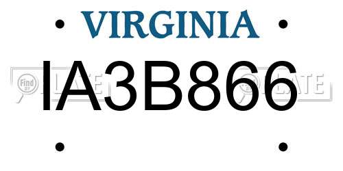 IA3B866 Virginia License Plate