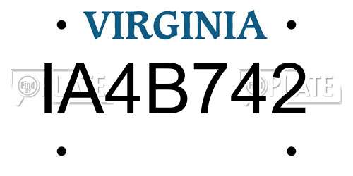 IA4B742 Virginia License Plate