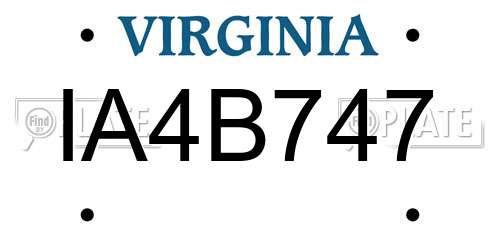 IA4B747 Virginia License Plate