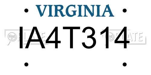 IA4T314 Virginia License Plate