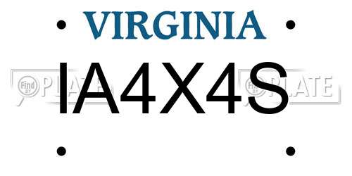 IA4X4S Virginia License Plate