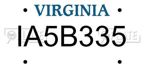 IA5B335 Virginia License Plate