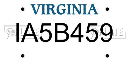IA5B459 Virginia License Plate