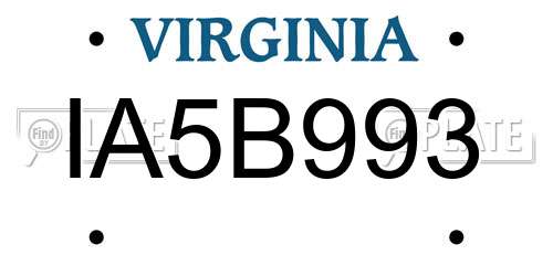 IA5B993 Virginia License Plate