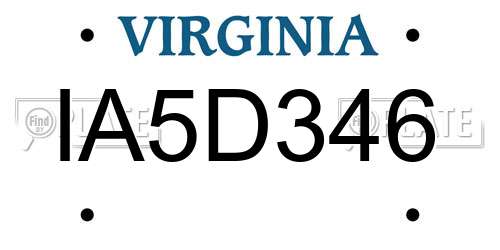 IA5D346 Virginia License Plate