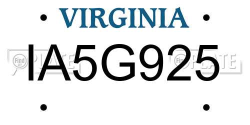 IA5G925 Virginia License Plate