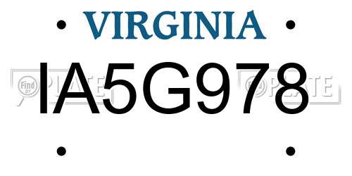 IA5G978 Virginia License Plate