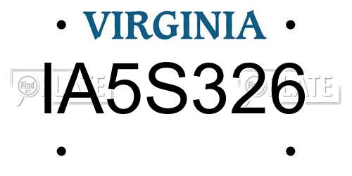 IA5S326 Virginia License Plate