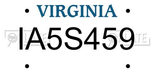 IA5S459 Virginia License Plate