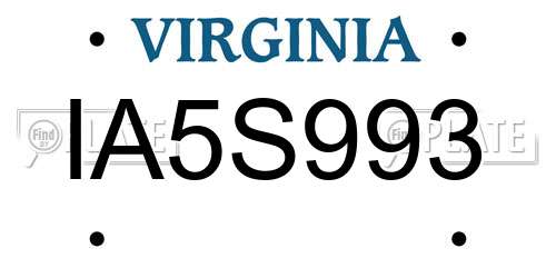 IA5S993 Virginia License Plate