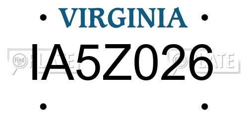 IA5Z026 Virginia License Plate