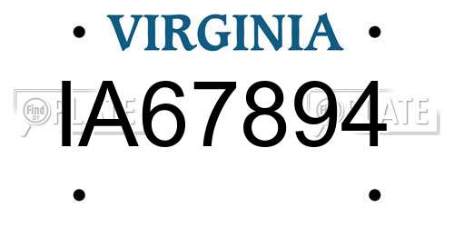IA67894 Virginia License Plate