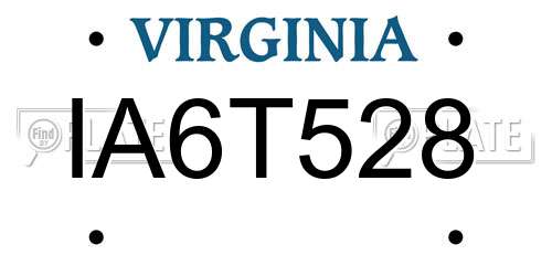 IA6T528 Virginia License Plate