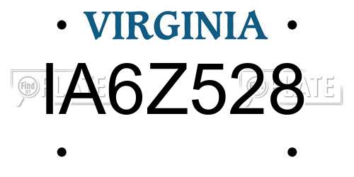 IA6Z528 Virginia License Plate