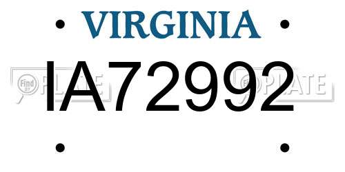 IA72992 Virginia License Plate