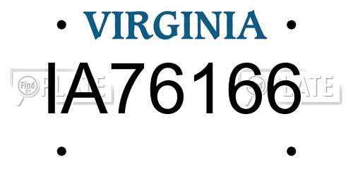 IA76166 Virginia License Plate