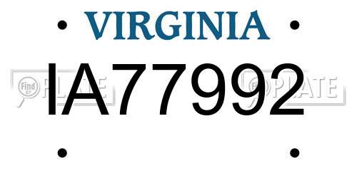 IA77992 Virginia License Plate