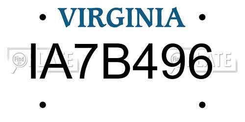 IA7B496 Virginia License Plate