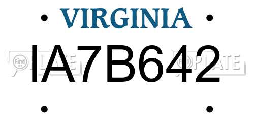 IA7B642 Virginia License Plate