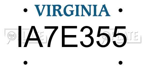 IA7E355 Virginia License Plate
