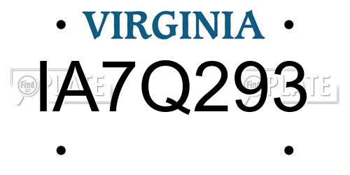 IA7Q293 Virginia License Plate