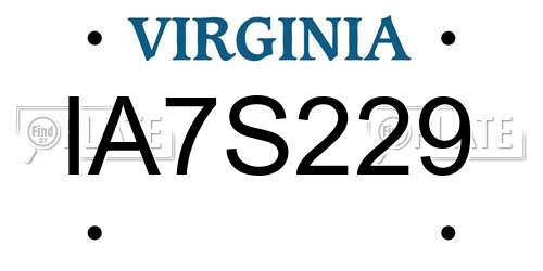 IA7S229 Virginia License Plate