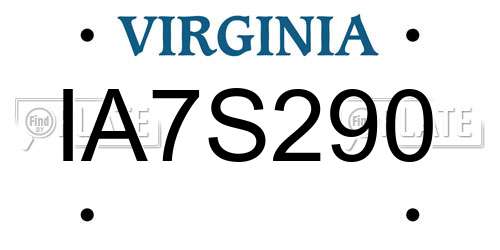 IA7S290 Virginia License Plate