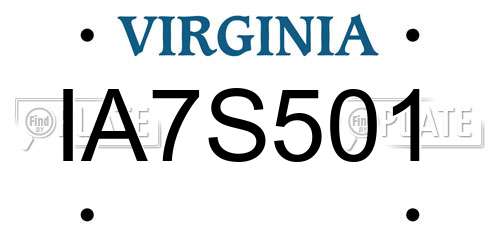 IA7S501 Virginia License Plate