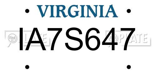 IA7S647 Virginia License Plate