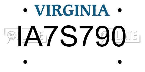 IA7S790 Virginia License Plate