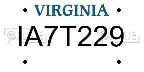 IA7T229 Virginia License Plate