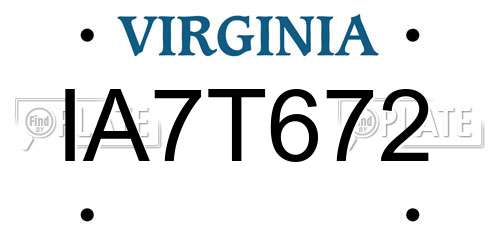 IA7T672 Virginia License Plate