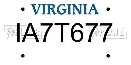 IA7T677 Virginia License Plate