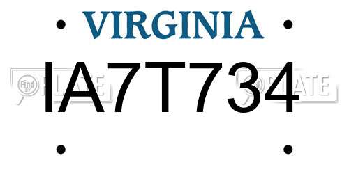 IA7T734 Virginia License Plate